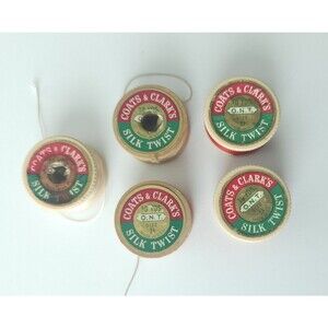 Vintage Coats & Clark Pure Silk Silk Twist Sewing Thread Beige White Red - 5